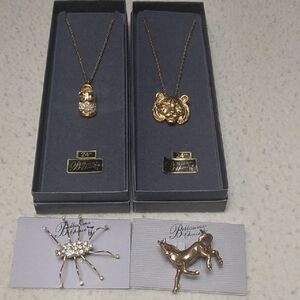 4 Bellissima Gold Animal Pendant Necklaces and Brooches Set